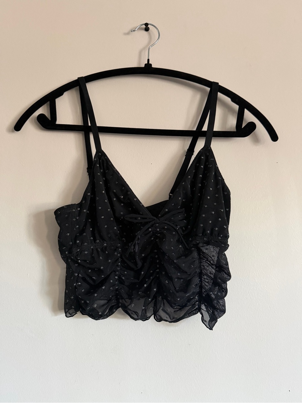 Colsie Black Sparkle Mesh Ruched Cami medium - Picture 4 of 4